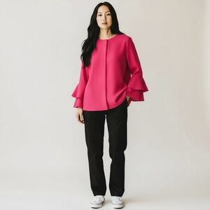 Nanette by Nanette Lepore Pink Ruffle Sleeve Zip Front Jacket